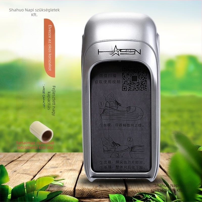 Teljesen automata cipővédő gép, vízálló, műanyag kialakítás, biológiailag lebomló anyag