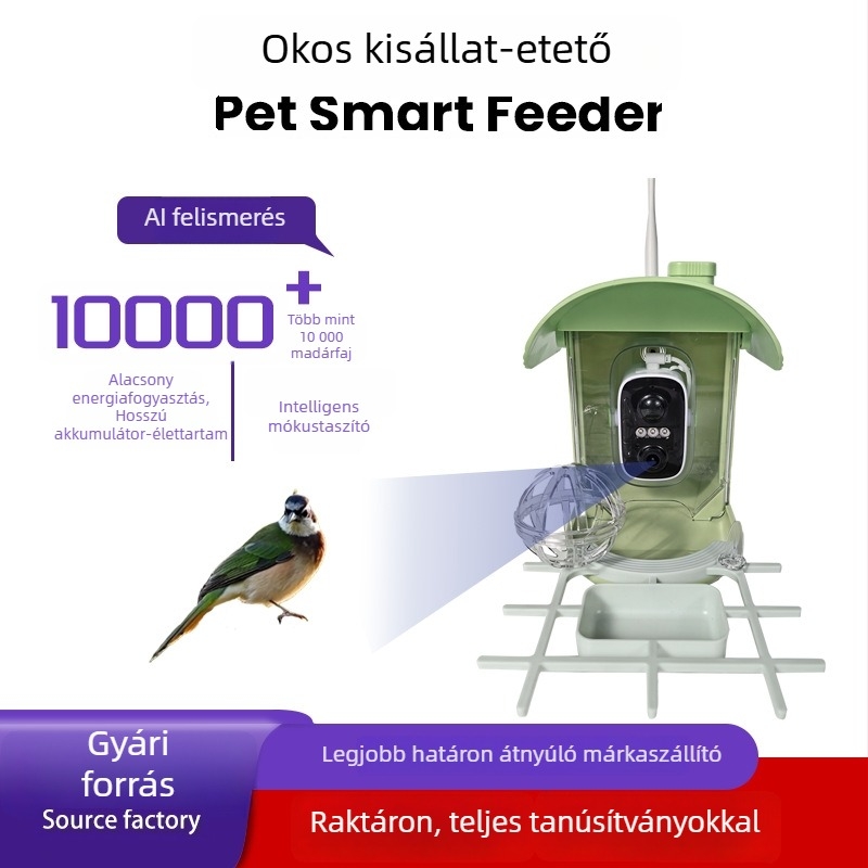 AI‑felismeréssel ellátott madáretető kamera, kültéri, mókusvédelmes, intelligens háziállat‑etető