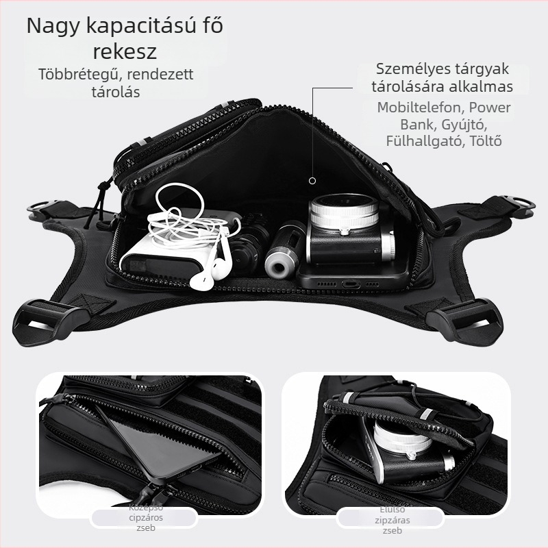 Férfi taktikai mellkasi táska, fényvisszaverő kerékpározáshoz, lélegző poliészter, állítható pánt, 9 hüvelykes laptop-kompatibilis