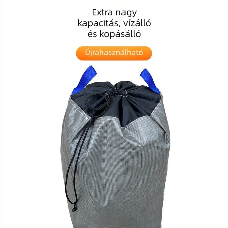 Plasztikus szövött konténertáska laminált PP+PE filmmel, logó nyomtatás, önzáró, húzózsinóros zárás, vastagság 160/180