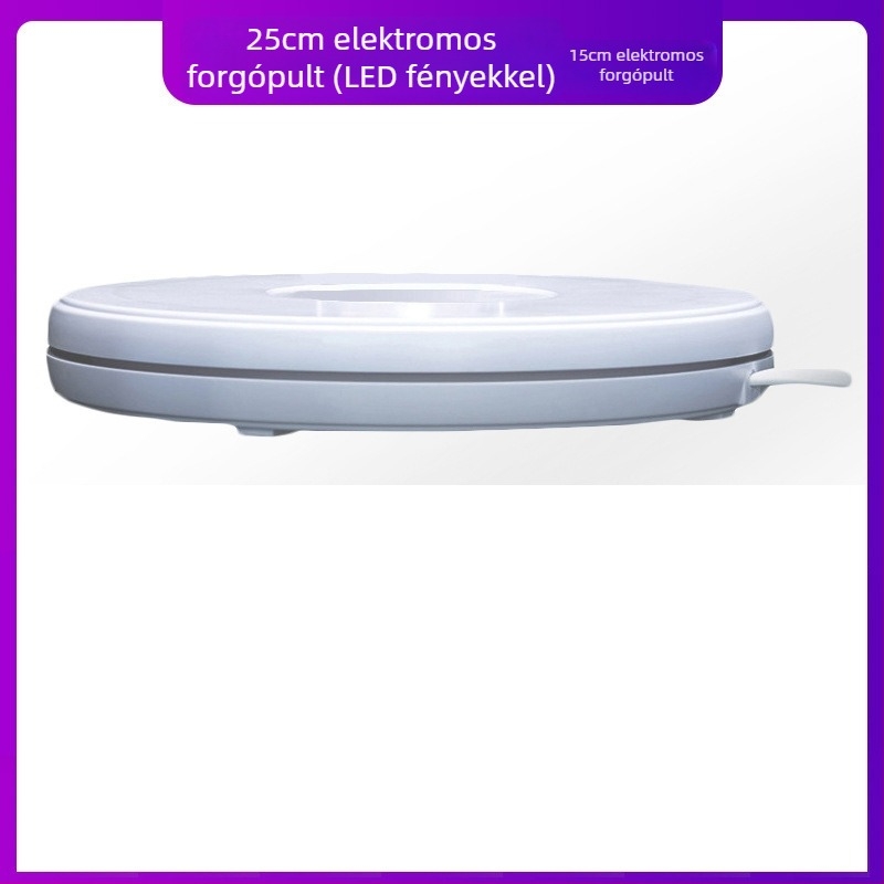360°-os forgóasztal termékfotózáshoz, elektromos automata forgóplatform, teherbírás max. 30 kg, tömeg 4 kg, több méretben elérhető