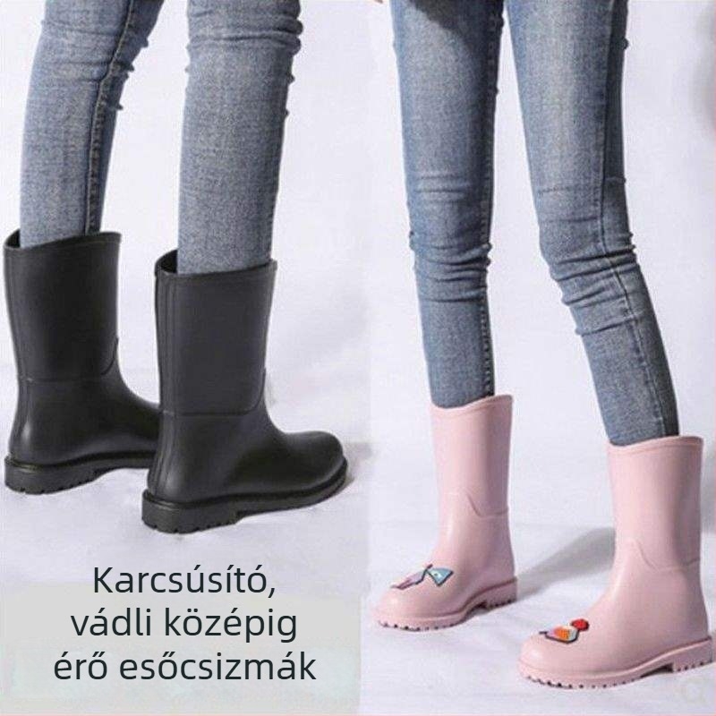 Női középmagas esőcsizma, PVC gumicsizma, vízálló, csúszásmentes, könnyű