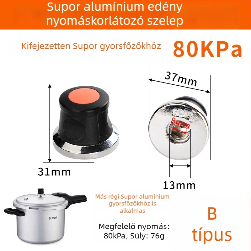 Robbanásbiztos nyomásfőző edényhez: nyomáskorlátozó szelep, kiáramló szelep, kiegészítők 50 kPa/80 kPa/90 kPa