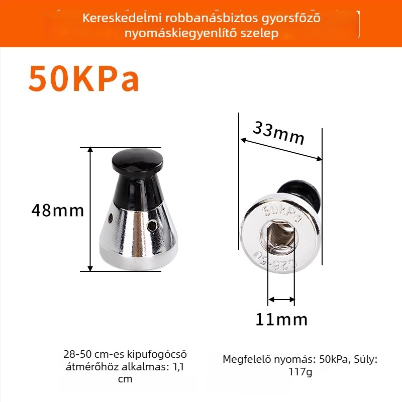 Robbanásbiztos nyomásfőző edényhez: nyomáskorlátozó szelep, kiáramló szelep, kiegészítők 50 kPa/80 kPa/90 kPa