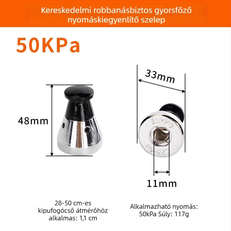 Robbanásbiztos nyomásfőző edényhez: nyomáskorlátozó szelep, kiáramló szelep, kiegészítők 50 kPa/80 kPa/90 kPa