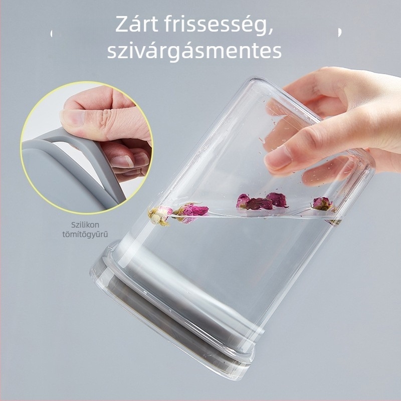 Konyhai négyzet alakú zárható élelmiszer-tároló doboz – nedvességálló műanyag tároló tészta és fűszerek számára
