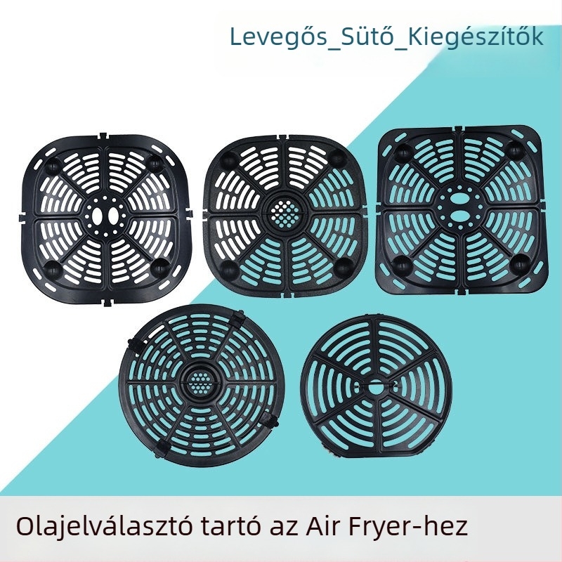 Légsütő kiegészítők: zsírtálca, szilikon sütőtepsi, grillrács, olajszűrő állvány, sütőtepsi készlet