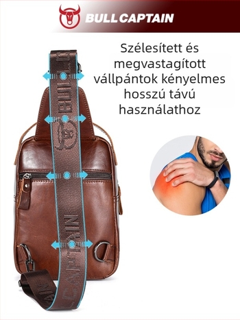 Férfiaknak készült nagy kapacitású, valódi bőrből készült mellkas táska, első réteg marha bőrből, egy vállon átvetett crossbody, tablet és telefon zsebbel