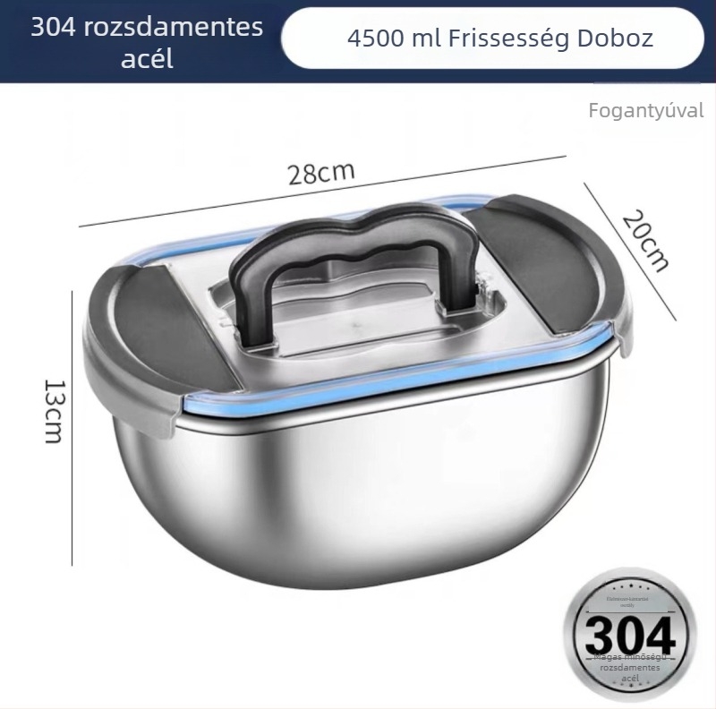 Élelmiszer-tároló doboz, ovális, 304 rozsdamentes acélból, mikrohullámú sütőben használható, zárható