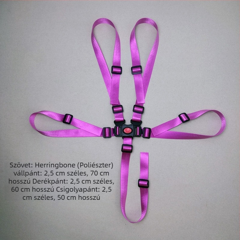 Ötpontos biztonsági öv babakocsihoz és etetőszékhez, poliészter öv, teherbírás 50 kg, öv hossza 70/60/50 cm