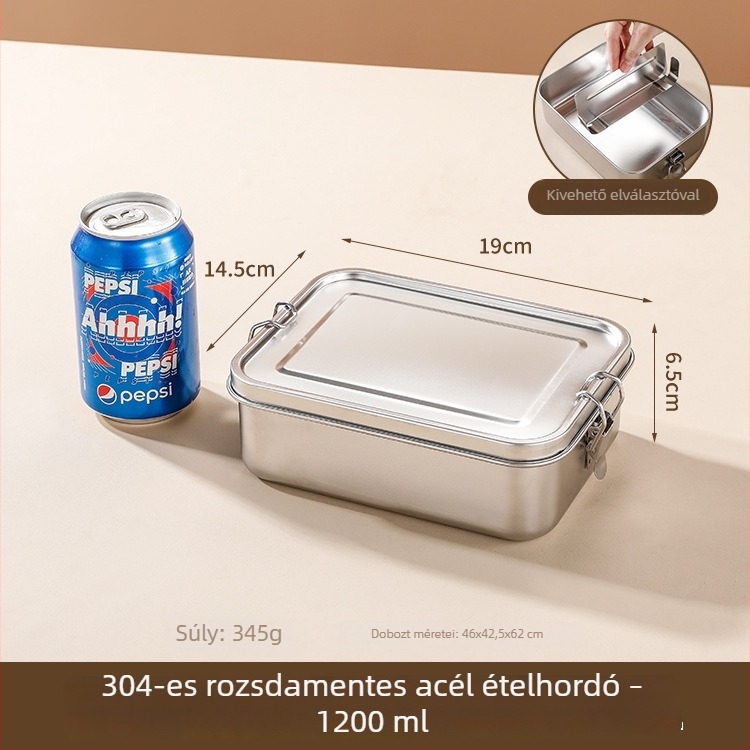 304 rozsdamentes acél ebéddoboz fedővel és elválasztókkal, felnőtteknek, irodai kantinához, gőzölt rizs