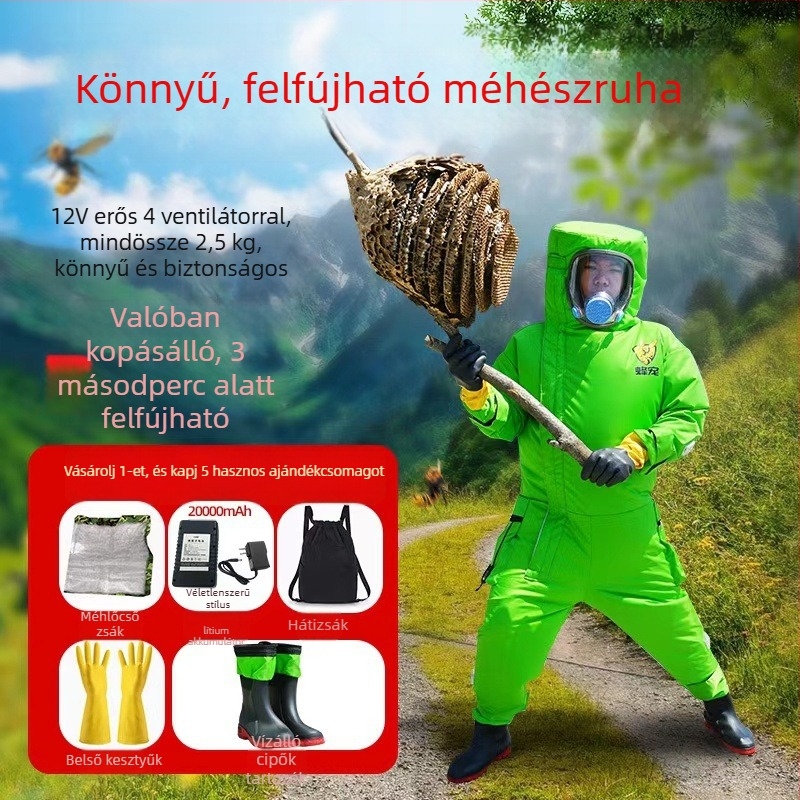 Egybeépített felfújható méhvédő overall, légáteresztő nylonból, 3,5 kg, kültéri használatra