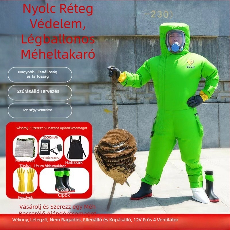 Egybeépített felfújható méhvédő overall, légáteresztő nylonból, 3,5 kg, kültéri használatra