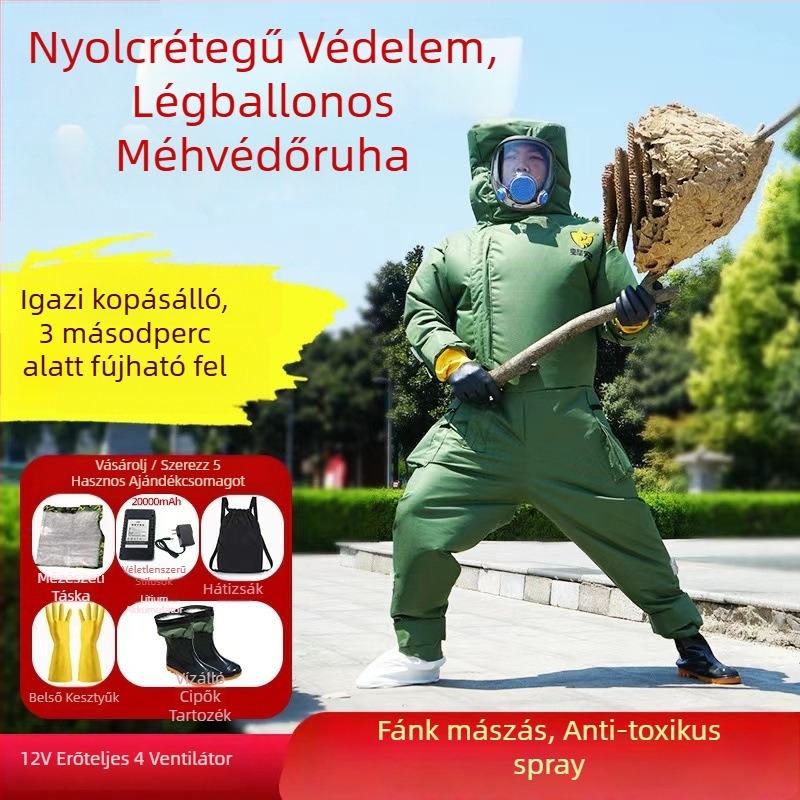 Egybeépített felfújható méhvédő overall, légáteresztő nylonból, 3,5 kg, kültéri használatra