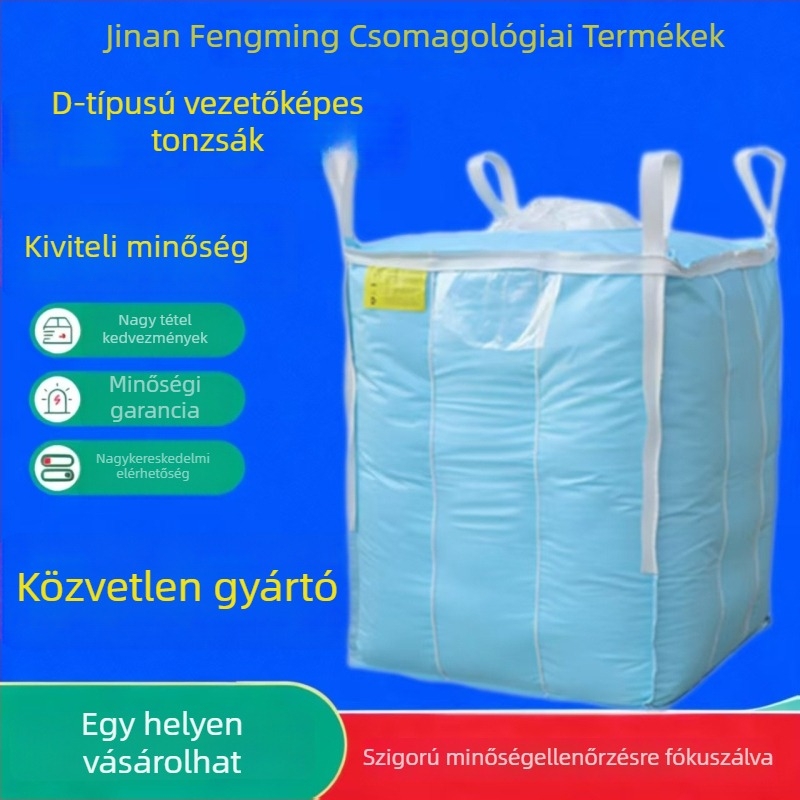 D-típusú vezető tonna zsák töltő-/kiszolgáló nyílással, PP szövött konténer/tonna zsák, laminált, teherbírás 1000-1300 kg