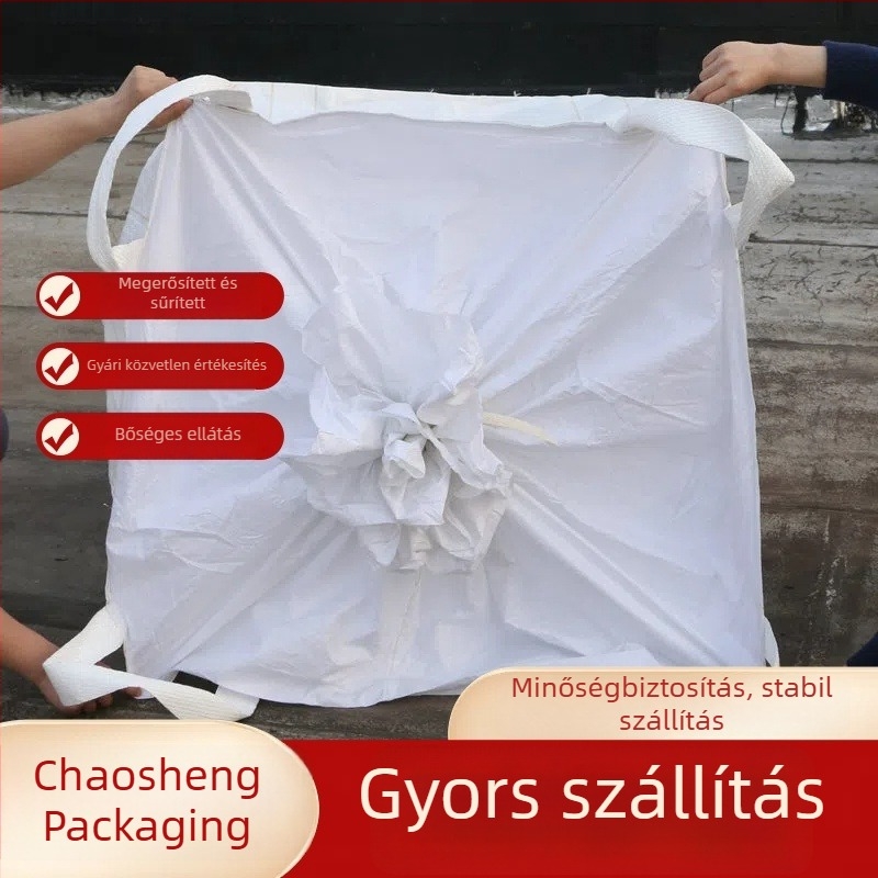 Fehér tonnás zsák nyitott felsőrésszel, sík aljzattal, négy emelőgyűrűvel, építőipari iszaphoz
