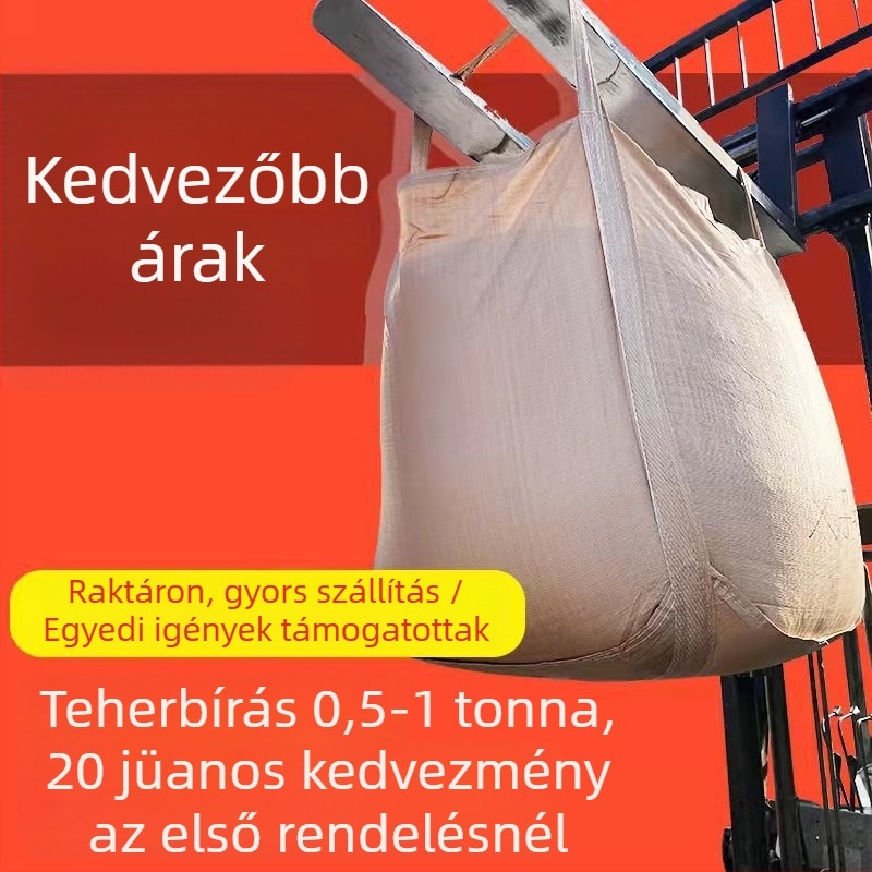 Sárga PP bulk bag négyszögletes töltőnyílással, 500–800 kg teherbírású, műanyag granulákhoz és fa granulátumokhoz