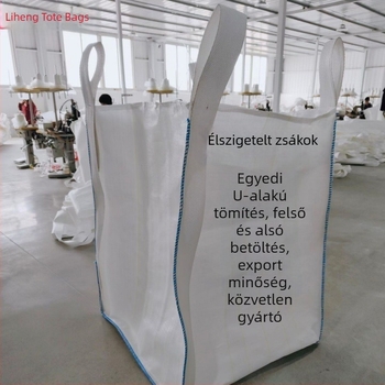 Kék szegélyű U-alakú 1 tonnás ipari zsák vegyi porok szállítására