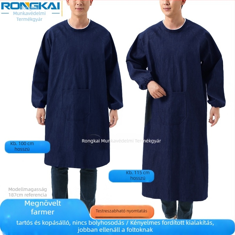 Megvastított denim: hosszúujjú védőoverál, kopásálló, folt- és szennyeződésálló munkaruha