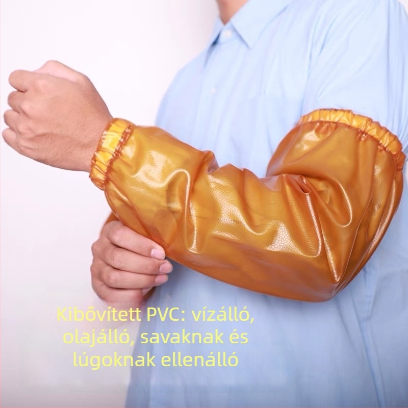 Pisces védő ujjvédők: vízálló és olajálló, vastag marhaín textúra, az élelmiszeripar számára, tömeg ~160 g, színek sárga és királykék