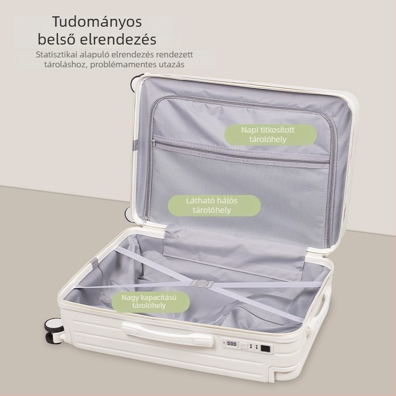 Nagy kapacitású utazótáska, multifunkcionális dizájn, USB-port, zipzár, kombinációs zár, ABS+PC, uniszex, 2025-ös modell, 360 fokos kerekek.