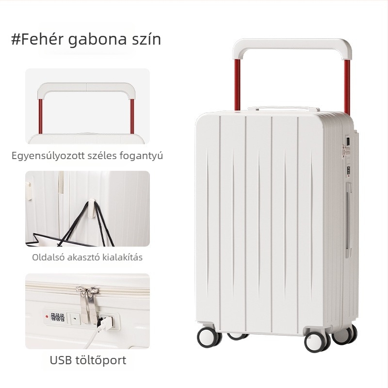 Nagy kapacitású utazótáska, multifunkcionális dizájn, USB-port, zipzár, kombinációs zár, ABS+PC, uniszex, 2025-ös modell, 360 fokos kerekek.