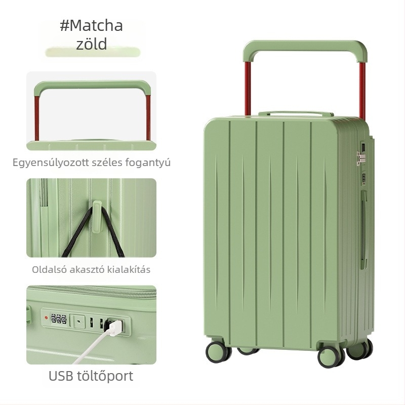 Nagy kapacitású utazótáska, multifunkcionális dizájn, USB-port, zipzár, kombinációs zár, ABS+PC, uniszex, 2025-ös modell, 360 fokos kerekek.