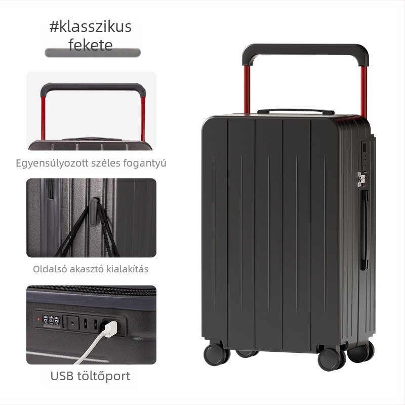 Nagy kapacitású utazótáska, multifunkcionális dizájn, USB-port, zipzár, kombinációs zár, ABS+PC, uniszex, 2025-ös modell, 360 fokos kerekek.