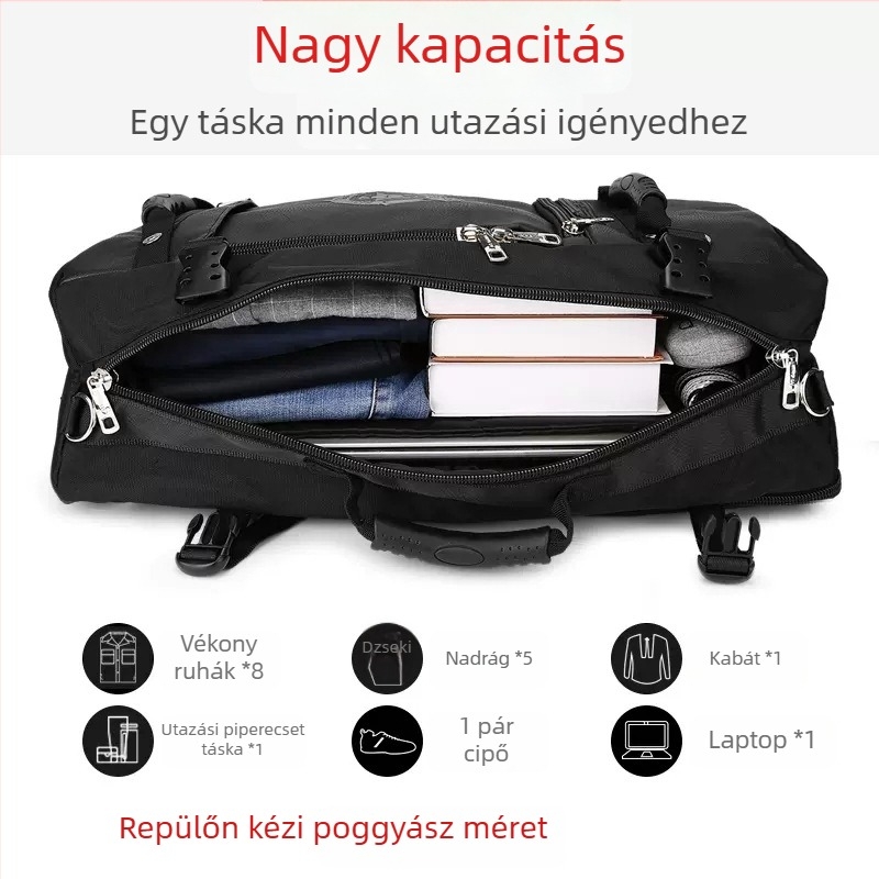 Hátizsák 56-75L kapacitással, Oxford anyagból, vízálló, légpárnás vállpántok, kompatibilis 15 hüvelykes laptophoz