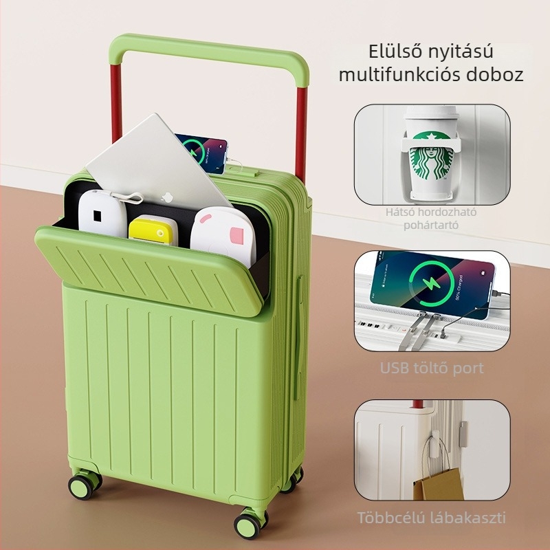 Elölről nyitható utazóbőrönd, ABS+PC anyag, USB interfész, vízálló, lopás elleni védelem (elölről nyitható, ABS+PC anyag, USB interfész, vízálló, lopás elleni védelem)