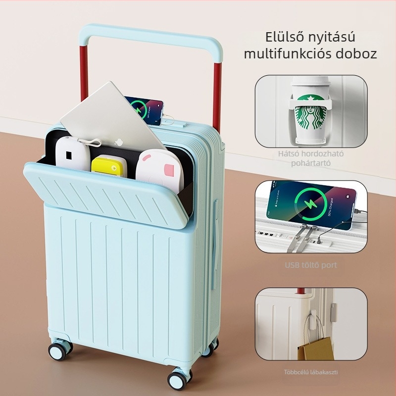 Elölről nyitható utazóbőrönd, ABS+PC anyag, USB interfész, vízálló, lopás elleni védelem (elölről nyitható, ABS+PC anyag, USB interfész, vízálló, lopás elleni védelem)