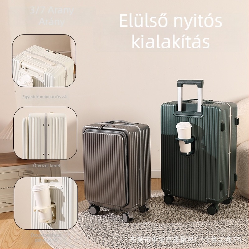 Elülső nyílású bőrönd - PC anyagból, univerzális kerekekkel, 3,5 kg, kihúzható fogantyú