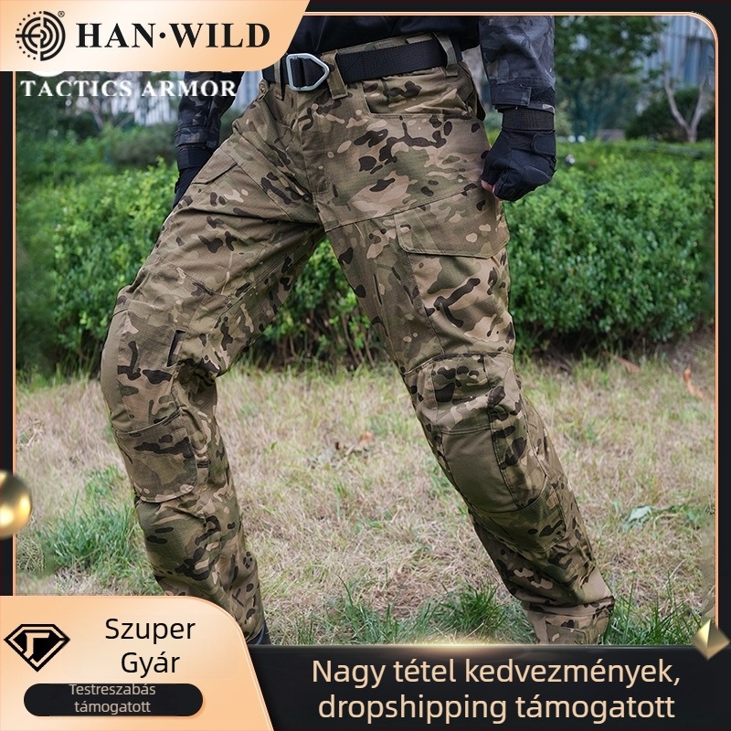 Hanye taktikai nadrág - kamufláž, poliészter, légáteresztő és kopásálló, uniszex, hosszú egyenes szabás, túrázásra és kempingezéshez