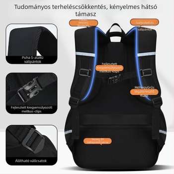 Unisex iskolai hátizsák több rekesszel, nagy kapacitás, vízálló anyag és ergonikus gerincvédelem, laptoprekesz, Oxford anyag