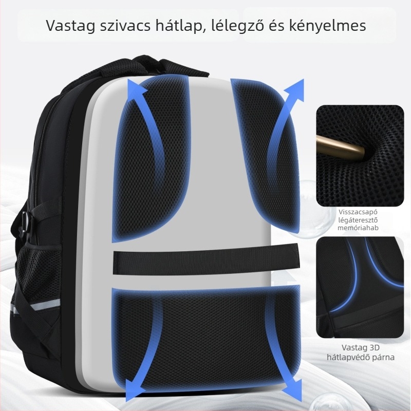 Unisex iskolai hátizsák több rekesszel, nagy kapacitás, vízálló anyag és ergonikus gerincvédelem, laptoprekesz, Oxford anyag
