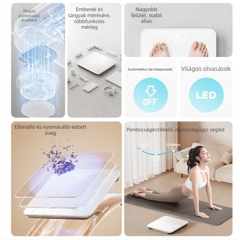 Benbo intelligens testsúly- és testzsírmérleg, pontos testsúlymérés, USB tápegység, max. 180 kg terhelhetőség, otthoni használatra, 2026 modell