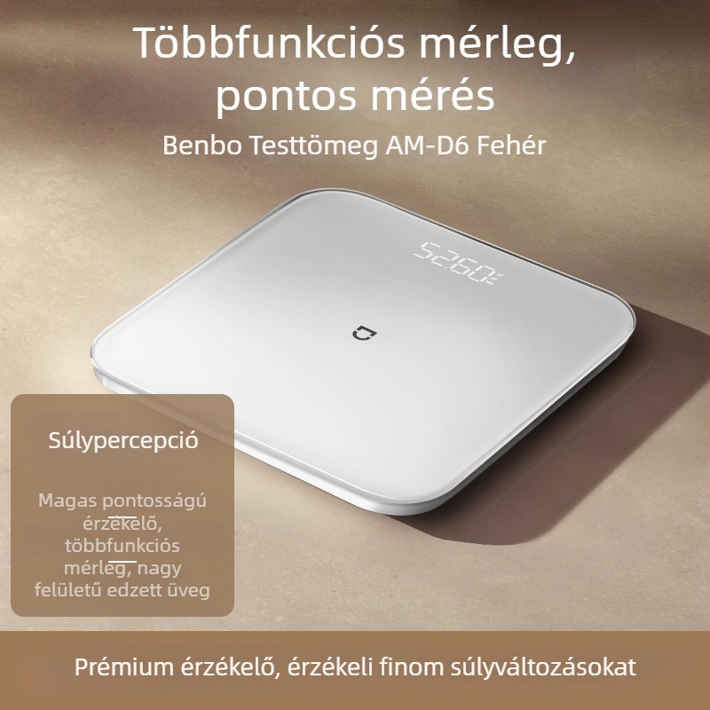Benbo intelligens testsúly- és testzsírmérleg, pontos testsúlymérés, USB tápegység, max. 180 kg terhelhetőség, otthoni használatra, 2026 modell