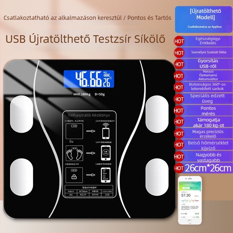 Kompakt testzsírmérleg intelligens precízióval, otthoni használatra, Bluetooth