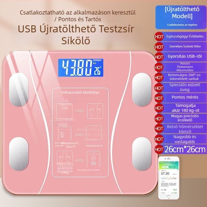 Kompakt testzsírmérleg intelligens precízióval, otthoni használatra, Bluetooth