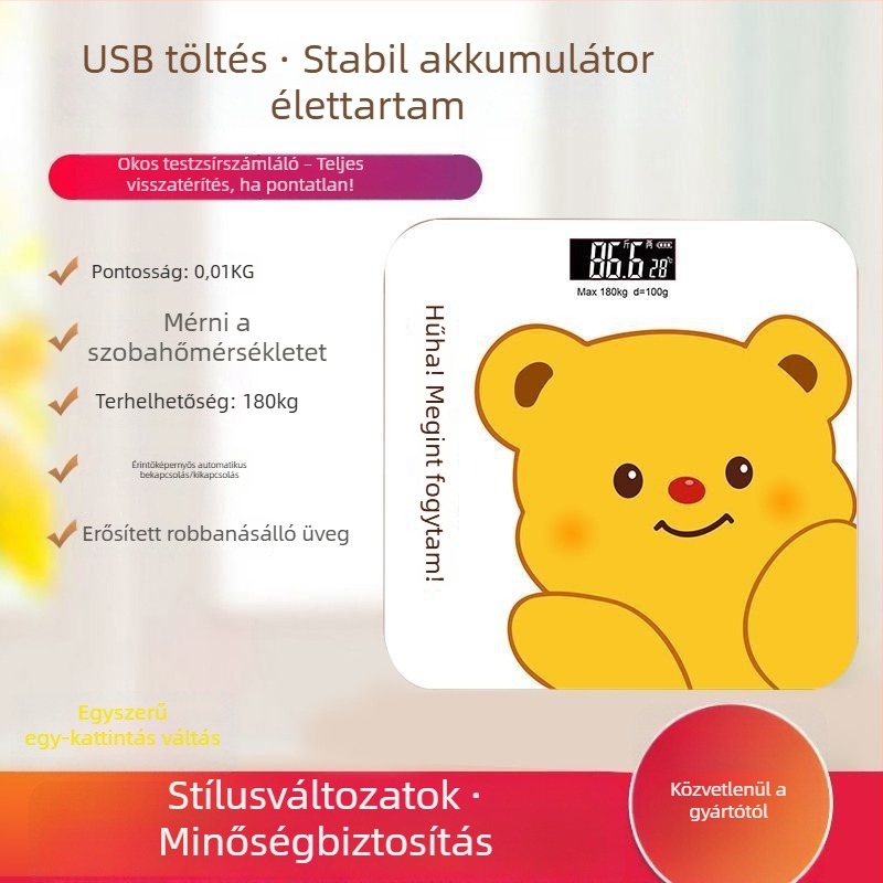 Pontos aranyos elektronikus testsúly- és testzsírszámláló, Bluetooth, otthoni használatra