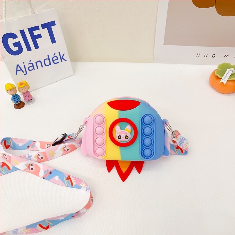 Gyerekeknek szánt szilikon rakéta mintájú érmés pénztárca — rajzfilm stílus, 1 hajtásos, vízálló és kopásálló