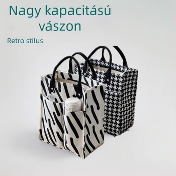 Gyárilag tervezett japán stílusú vastag vászon kézitáska, négyzetmintás és nagy kapacitású ebédtáskához