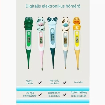Gyerekeknek készült digitális lázmérő állati fej formájú dizájnnal, WD T0018, mérési tartomány 32.0–42.9°C (89.6–109.2°F), LR41 elem, tömeg 10 g, Orvosi eszköz II. osztály