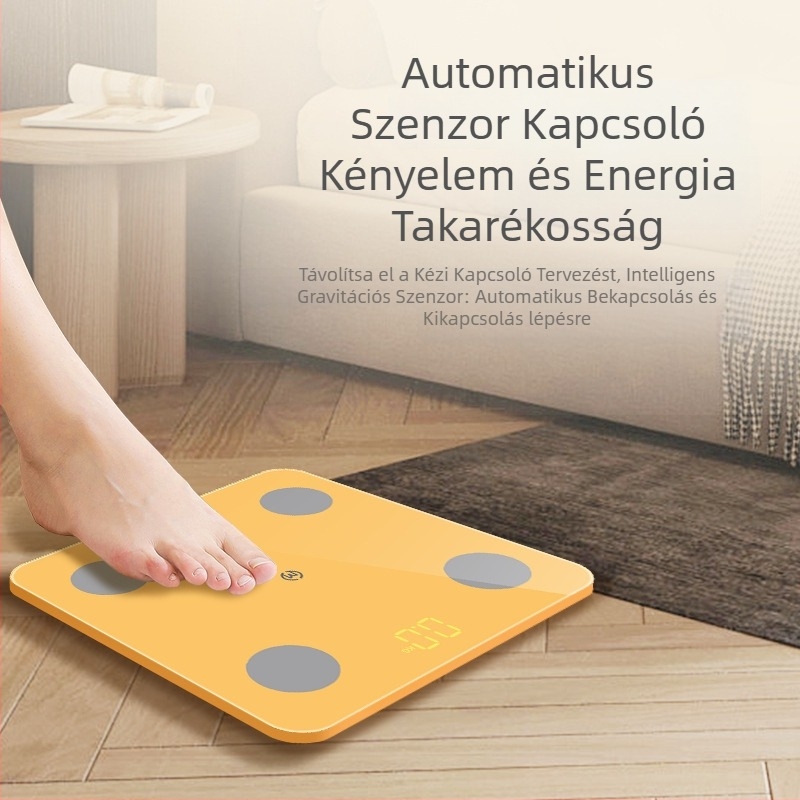 Testsúly- és zsírmérő mérleg akkumulátoros – méri a testsúlyt, zsírt, kalóriákat és nedvességet; max. 180 kg