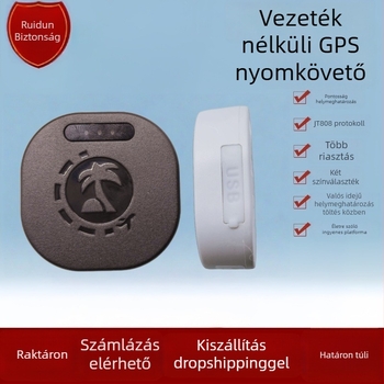 Beidou-kompatibil GPS valós idejű nyomkövető — 5 m pontosság, 128 MB memória, méretek 39×39×14,5 mm, 480 mAh polimer akkumulátor, riasztások: rezgés, áramkimaradás, mobil értesítés, geofence, túl gyorsítás, térképek: Amap/Baidu/Google