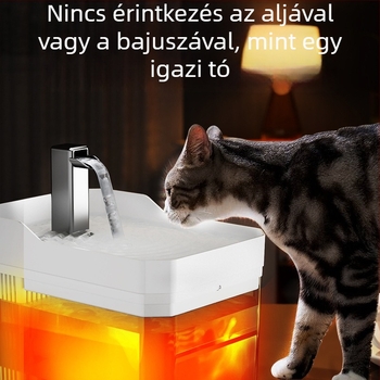 Macska vízadagoló hőmérséklet-szabályozással, automata itatótál, vezetékes táplálás, keringő vízáram