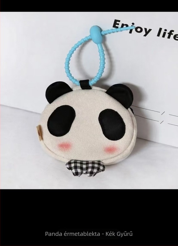 Puha plüssel készült érmés pénztárca panda patch mintával, uniszex, városi minimál stílus, poliészter-pamut bélés, téli 2024