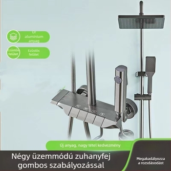 Űr-alumíniumból készült zuhanykészlet, fegyverszürke színben, repülőgép-hordozó ihletésű zongora-billentyű dizájn, falra szerelhető, modern minimalista stílus