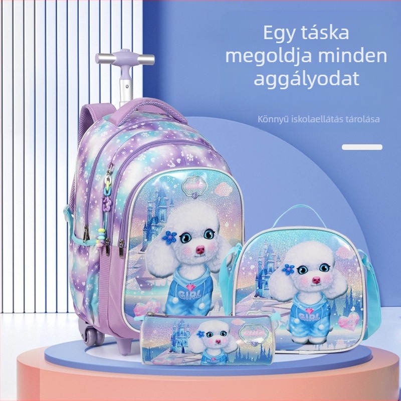 Gyermekek iskolai hátizsákja — Három darabos készlet, poliészter, lélegző párnázott vállpántok, gerincvédelem, ifjúsági campus stílus