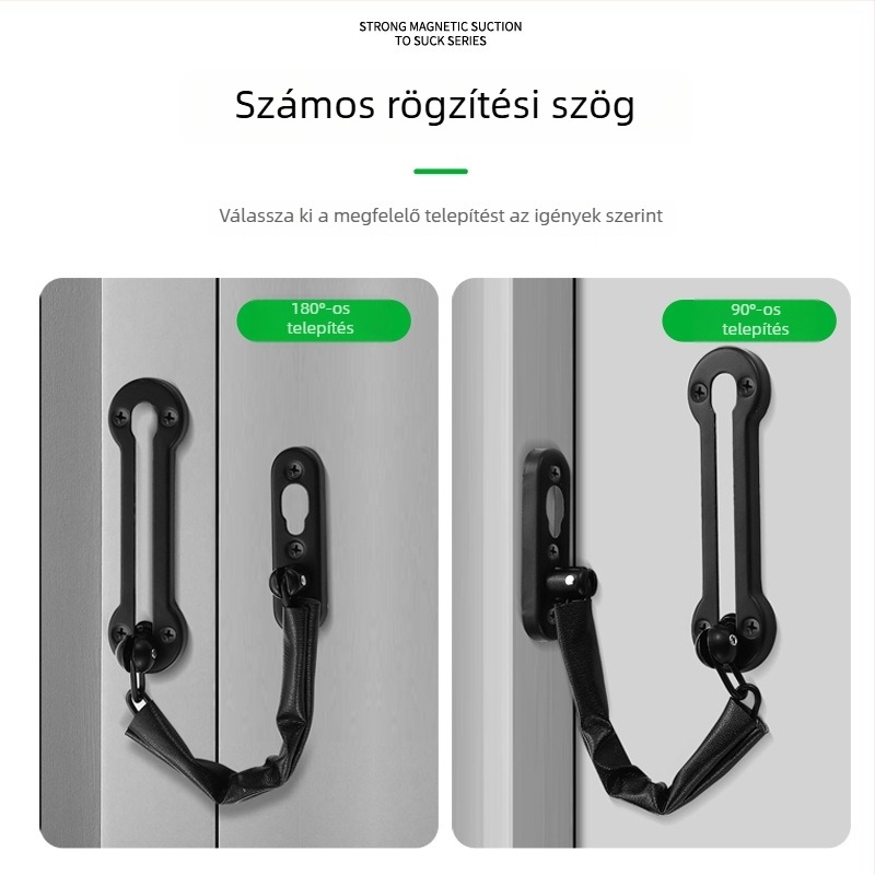 Degubang ajtó lánc lopás elleni, rozsdamentes acél, kefés felület, modern stílus, fa ajtókhoz